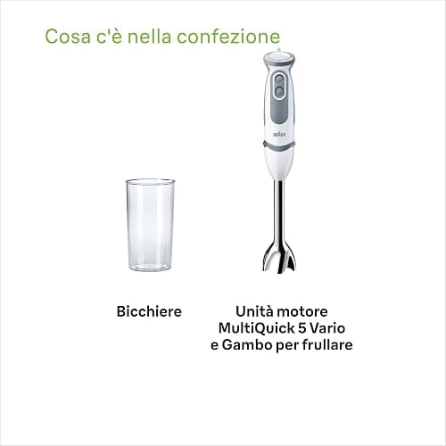 Braun Minipimer MultiQuick 5 Vario MQ5200 Frullatore ad Immersione, 21 Velocità, Preciso e Potente, Impugnatura Ergonomica, Dotato Bicchiere da 600 ml, Potenza 1000W, 1 accessorio, Bianco/Grigio thumbnail 7