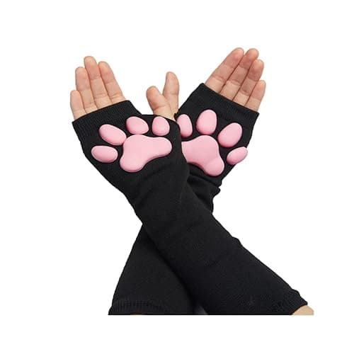 HOMEGYMFREE Cute Cat Paw Mittens Gloves, Kawaii Cat Cosplay Kawaii Soft 3D Toes Beans Fingerless Cat Claw Paws Pad Sleeve - Image 1