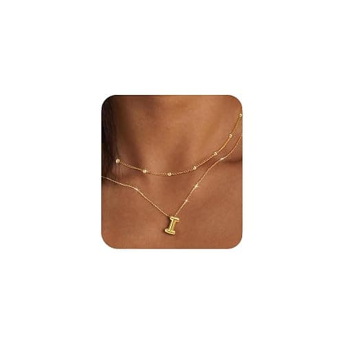 PANSHI Easter Basket Stuffers Gold Initial Necklaces Easter Gifts for Girls Women Kids Teen Girl Gifts Trendy Stuff Layered Bubble Letter Necklace Gold Jewelry Birthday Gift thumbnail 2