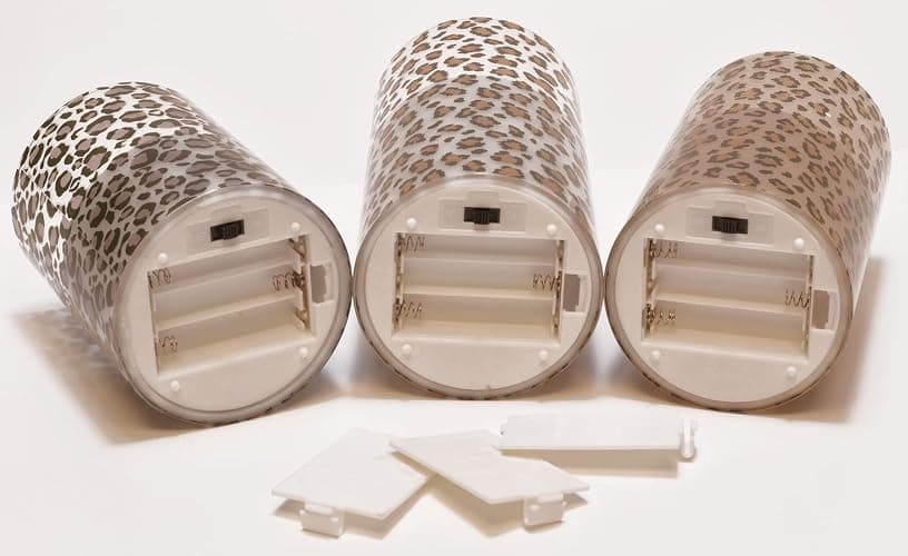 Mark Feldstein & Associates Wild Leopard Animal Print Flameless LED Glass Pillar Candles, Set of 3, 6 Inch thumbnail 4