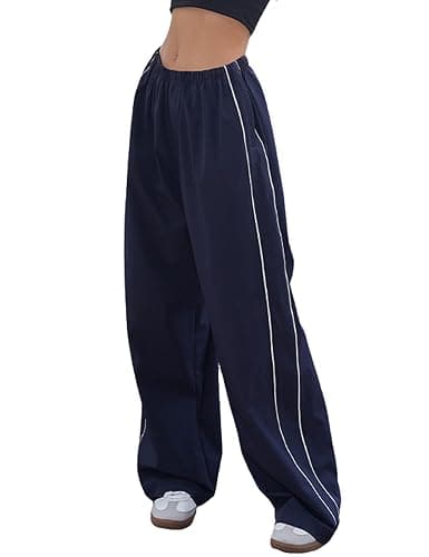 Himosyber Women's Parachute Pants Baggy Elasitc Waist Relaxed Y2K Track Pant Trousers - Image 1