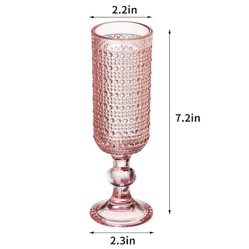 XKXKKE 6 Pcs 5 Ounces Glass Champagne Flutes, Vintage Hobnail Beaded Embossed Colored Glass Sparkling Wine Glasses for Champagne, Cava, Prosecco, Party, Wedding, Bar Fancy Glasses Set of 6 Pink - Pink 6 Count thumbnail 3