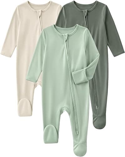 Yoofoss Viscose Bamboo Baby Pajamas Newborn Sleepers For Boy Girl Clothes | Footed Pajamas for Newborn 0-3 3-6 6-9 12 18 Months , Two Way Zipper 3Pcs Soft Sleep and Play Infant Pjs Baby Essentials - Image 1