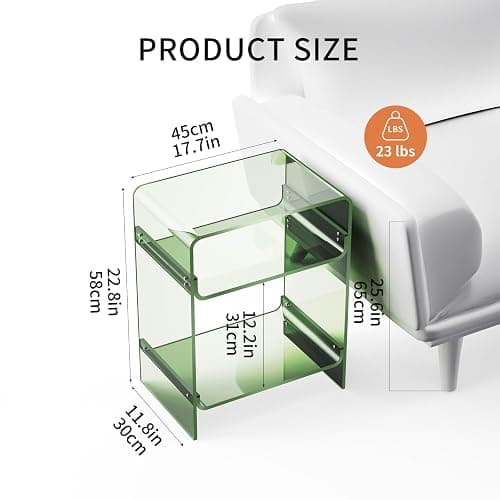 Acrylic Record Player Table with Storage Shelf, Clear Side Table Nightstand (Green, Large) thumbnail 3