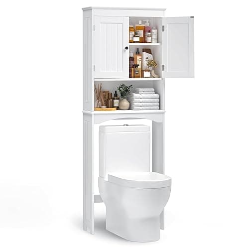 Bealife Over The Toilet Storage Cabinet with Open Shelf, Organizer with Adjustable Shelf and Double Doors,Over The Toilet Storage Shelf Free Standing- White thumbnail 9