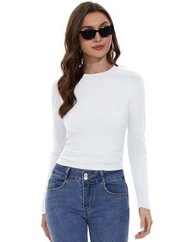 Womens Long Sleeve Shirts Basic Tees Y2k Slim Fit T Shirt Crew Neck Trendy Crop Top Casual Trendy 2026 thumbnail 7