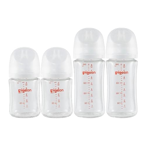 Pigeon Glass Nursing Baby Bottle Wide Neck(Pack of 4), Streamlined Body, Natural Feel, Easy to Clean, Heat-Resistant, 5.4Oz and 8.1 Oz - Image 1