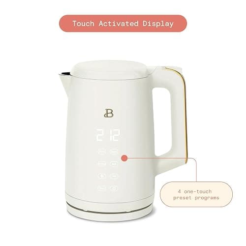 Beautiful 1.7-Liter Electric Kettle 1500W - Fast Boiling Stainless Steel Water Kettle with 4 Temperature Presets for Tea & Coffee - Cordless with Touch Display. Kitchen Appliances (White Icing) thumbnail 5