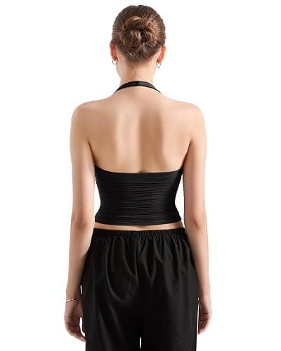 SUUKSESS Women Halter Tank Tops Double Lined Backless Y2K Trendy Going Out Tops thumbnail 4