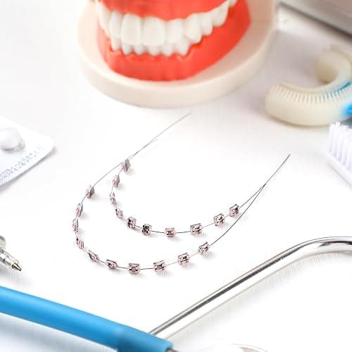 TrelaCo 1 Pack Fake Braces Artificial Tooth Decoration with Metal Wires Metal Bracket and Orthodontic Ligature Ties Practice Props for Dental Students Orthodontist Explain Props(Pink,Without Hook) thumbnail 5