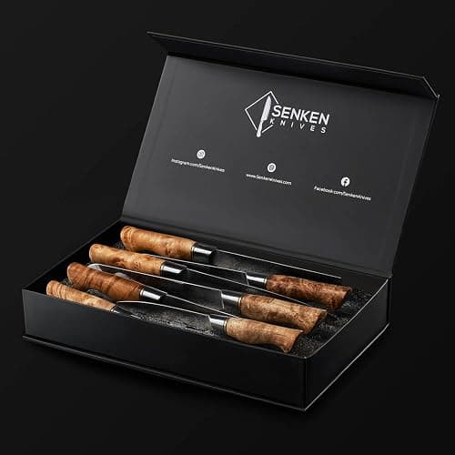 SENKEN 7-Piece Damascus Kitchen Knife Set - Dynasty Collection - 67-Layer Japanese VG10 Steel with Sycamore Wood Handles, Chef's Knife, Cleaver, Bread, Santoku, Boning, & More thumbnail 8
