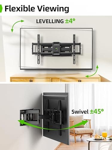 USX MOUNT Full Motion TV Mount for 42-80 Inch Flat Screen TVs up to 120 lbs, Swivel TV Wall Mount Bracket Dual Articulating Arms, Tool-Free Tilt Max Vesa 600x400mm, for 8-16 in Wood Studs thumbnail 5