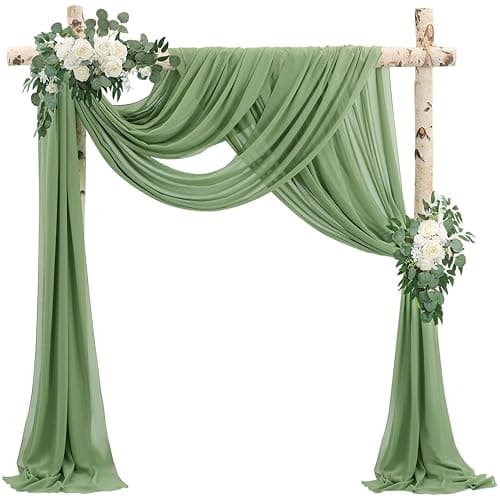 Wedding Arch Draping Fabric 2 Panels 20Ft Length x 28" Width Sage Green Arch Drapes Chiffon Fabric Sheer Curtains Backdrop for Party Bridal Decorations Wedding Ceremony Ceiling Stage Reception Decor - Image 1