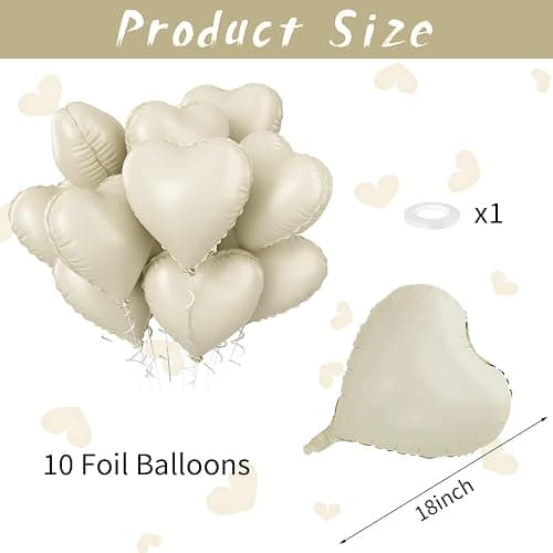 Cream Heart Balloons, 10PCS Cream White Foil Heart Shape Balloons, 18inch Beige Foil Valentine Balloons for Helium Nude Neutral Love Balloon for Valentines Day, White Wedding, Brithday Decorations thumbnail 3