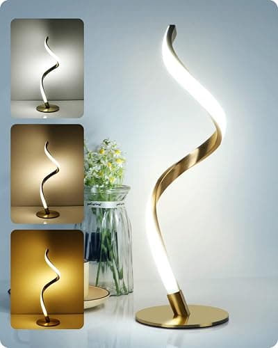Yarra-Decor Modern Spiral Bedside Lamp - 3 Colors Touch Control LED Table Lamp, Stepless Dimmable Nightstand Lamps for Bedroom Living Room & Office, Gold(3000K 4000K 5000K) - Image 1