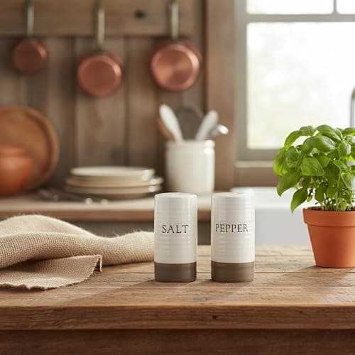Young's Inc. Farmhouse Ceramic Salt and Pepper Shaker Set - Cute Kitchen Table Accessories and Decor, Small 3-Inch Modern White Rustic Dining Table Decor for Everyday Dining and Gift Giving thumbnail 8