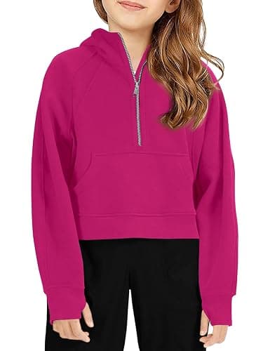 Doshoop Girls Half Ziper Collar Cropped Hoodies Long Sleeve Fleece Zip Up Pullover Sweatshirts - Image 1