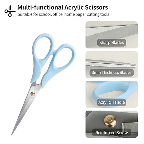 Creechwa Scissors Blue, Stainless Steel Blade with Acrylic Handle, All Purpose Scissor for Office, School, Home, Fabric Shears, Tijeras - Blue-6 Inch thumbnail 4