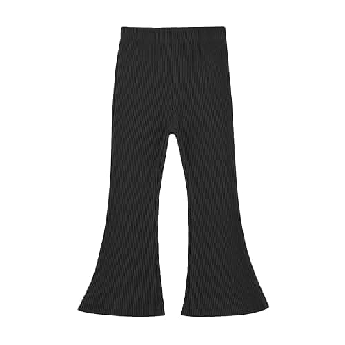 ACESTAR Girls Ribbed Knit Bell Bottom Pants Toddler Elastic Waist Ruffle Leggings Flared Pants (2-10 Years) - Image 1
