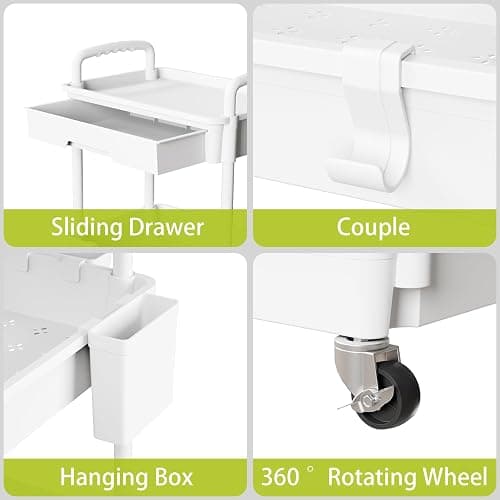 Sorgion 3 Tier Rolling Cart Organizer,Laundry Room Bathroom Organizers and Storage Office Shelves Mobile Shelving Unit Kitchen Trolley Cart with Wheels for Art,Craft,Diaper,Bedside,Snack(White) thumbnail 4