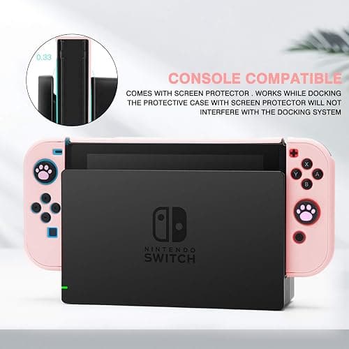 DLseego Switch Full Protective Case Cover Design for Nintendo Switch Joy-Con Controllers with Glass Screen Protector, Anti-Scratch [Baby Skin Touch] Grip Cover - Pink thumbnail 2