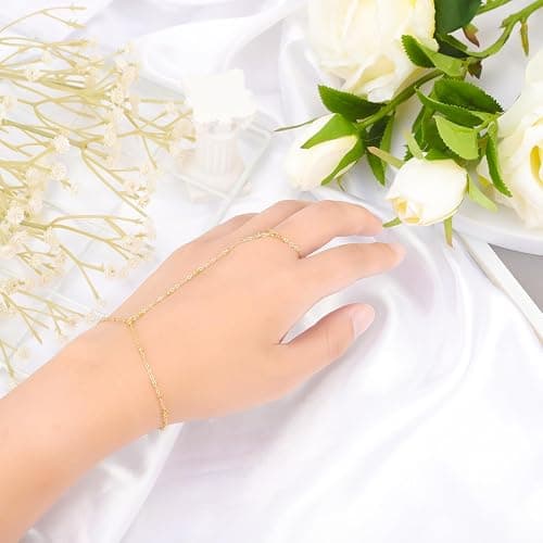 Mikovivi Stylish Chain Bracelet, Gold Stainless Steel Hand Ring Chain, Rhinestone Finger Ring, for Girls Women, 6.5in thumbnail 4
