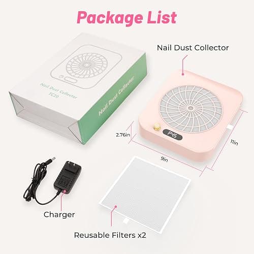 Nail Dust Collector with 2 Cleanable & Reusable Filters,Dust Extractor Compact Vacuum Fan Dust Collector,Suction Machine for Acrylic Home Nails Polishing Nail Salon,Pink thumbnail 2