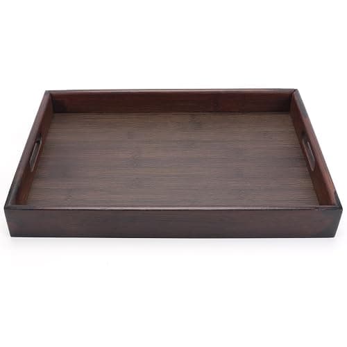Plateau de service en bois, 37x26x5cm, plateau rectangulaire en bois avec poignées - Plateau de cuisine - Plateau de service - Plateau pour petit-déjeuner, thé, table basse thumbnail 6