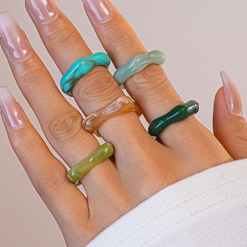 ZMJK 5Pcs Acrylic Irregular Chunky Rings for Women Colorful Resin Wave Stackable Knuckle Ring Set Fashion Plastic Statement Jewelry thumbnail 8