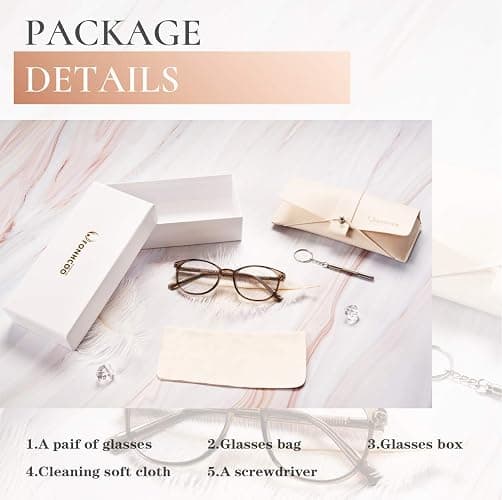 FONHCOO Blue Light Blocking Glasses Women Men Computer Eyeglasses,TR90 Fashion Round Transparent Anti Blue Light Glasses with Anti Eyestrain & UV Glare for Gaming & Reading (Coffee) thumbnail 2