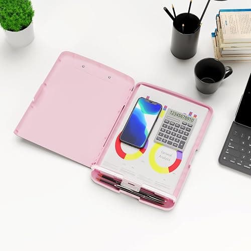 Hongri Clipboard with Storage with Pen Holder, Folder Nursing Clip Board 8.5 x 11 Foilo-Side Opening, High Capacity, Light Weight for Teachers, Classroom. Size 14 x 9.6 x 1.2 in(Pink) thumbnail 2