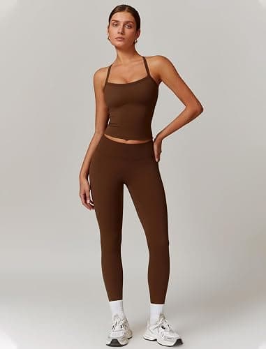 QBGJTD Womens Workout Sets Two Piece Cross Back Tank Top Matching High Waist Leggings Sets Gym Outfits Work Out Clothes thumbnail 5