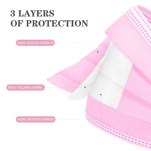 DC-BEAUTIFUL 100 Pcs Pink Disposable 3 Ply Earloop Face Masks,Fit for Adults - Pink thumbnail 2