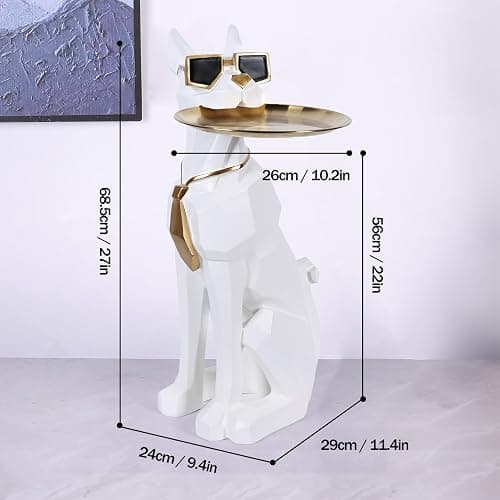 Resin Dog Side Table With Tray, Butler Statue Tissue Box, Accent End Table, Unique Sculpture, Geometric Statue, Funky Furniture for Home Decor Modern (White) thumbnail 3