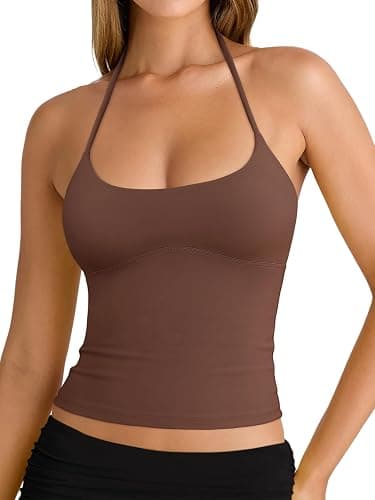 REORIA Women's Sexy Halter Backless Double Lined Tank Top Y2k Trendy Camisole Crop Tops - Image 1