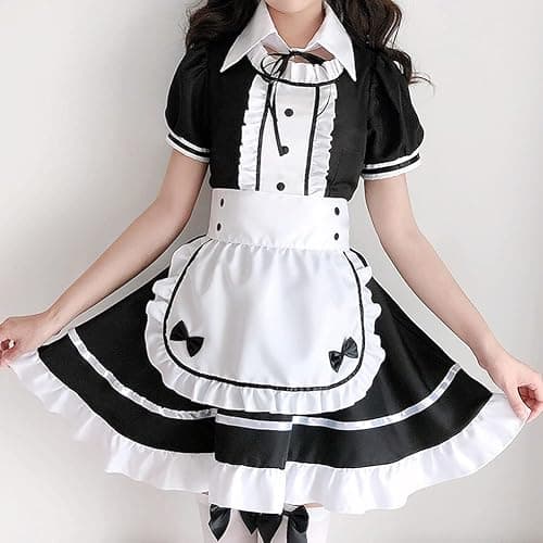 Harsever Maid Dress Cosplay Set Anime Costume French Maid Outfit Fake Collar French Maid Apron Adult Dress Fancy Costume Cosplay Dress Up Outfit Kit thumbnail 4