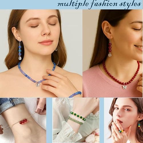 Glass Beads for Jewelry Making, 1300pcs + 8mm 48 Colors Round Crystal Glass Beads Bracelet Making Kit, Bead Starter Kit for Birthday Holiday Christmas Gifts thumbnail 6