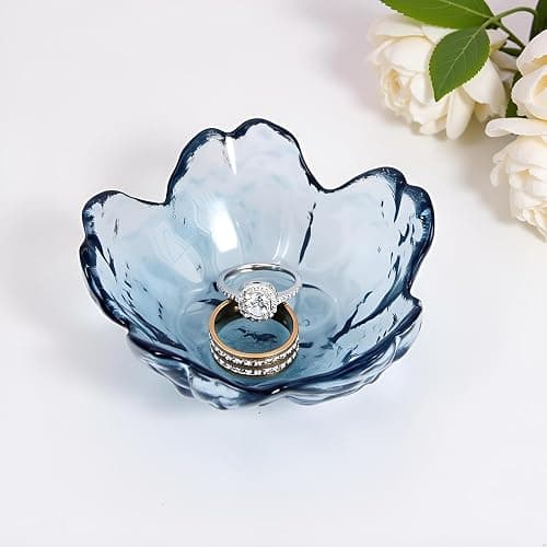 BIHOIB Crystal Blue Flower Ring Dish Jewelry Tray, Decorative Glass Trinket Dish, Modern Accent Tray for Vanity thumbnail 4