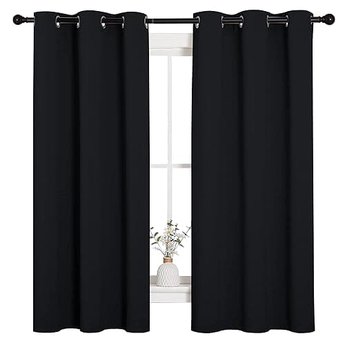 NICETOWN Pitch Black Solid Thermal Insulated Grommet Blackout Curtains/Drapes for Bedroom Window (2 Panels, 42 inches Wide by 63 inches Long, Black) - Image 1