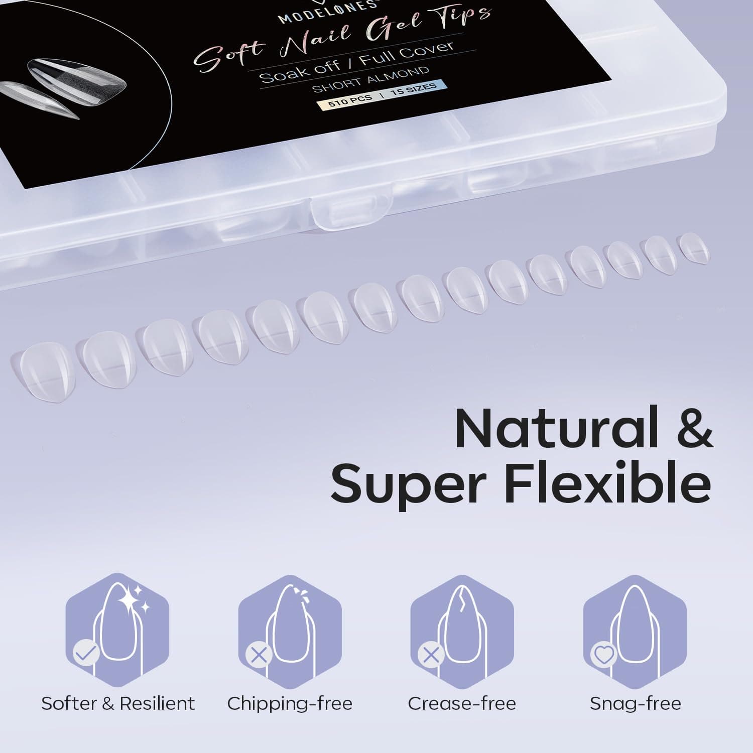 Modelones Short Almond Fake Nail Tips - 510Pcs Gel Tips Pre-shaped Half Matte Full Cover Clear Acrylic Gel Kit False Press on Nails for Extension DIY Salon 15Sizes thumbnail 6