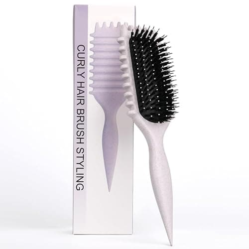 Curl Defining Brush, Multi Purpose Styling Brush for Separating, Combing and Curling Hair to Reduce Pulling (Cream) - Image 1