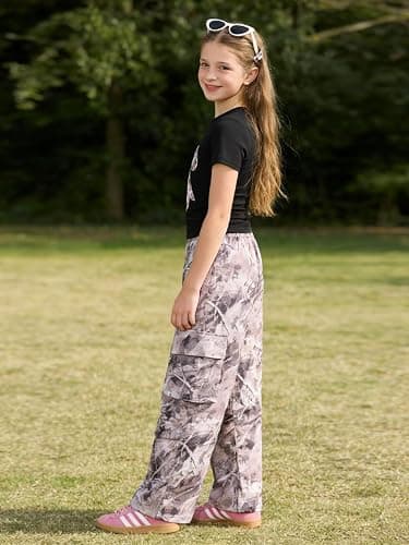 Azmxynol Tween Girls Clothes 2 Piece Outfit Bow T-Shirt Top + Cargo Pants Teen Girl Clothing Set, Sizes 7-16 Years thumbnail 7