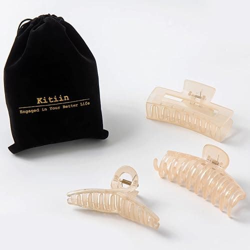 Kitiin Beige Hair Claw Clips for Thick/Fine/Thin Hair,Strong holding teeth interlocking Women Jaw Clips for Hair 3 Count In set(Jelly Beige) thumbnail 5