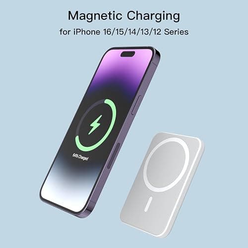 Batterie Externe Magnétique, Charge Rapide Chargeur Sans Fil 5000mAh Power Bank, 15W USB C Portable Batterie Entrée Powerbank Induction Compatible avec iPhone 16/15/14/13/12/Plus/Pro/Pro Max Series thumbnail 3