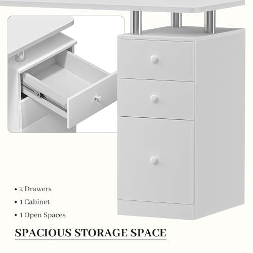 Charmmade Nail Desk, White Manicure Table with Wrist Cushion | Beauty Salon Nail Desk, Acetone Resistant Nail Station, Storage Drawers & Cabinets, for Beauty, Salon, Spa Makeup (03White) thumbnail 5