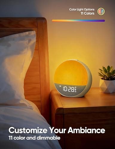 Sunrise Alarm Clock White Noise Machine, Sleep Timer 15-180 mins, 30 Soothing Sounds for Baby Adults Kids, 11 Night Light Colors & Natural Wake Up Light, Easy Set Your Alarms thumbnail 4
