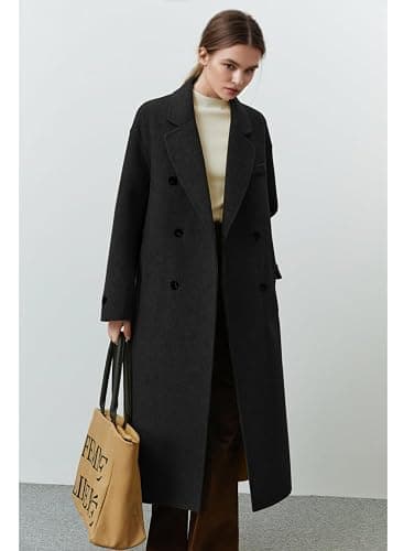 Peaceglad Womens Pea Coats Fall Long Trench Coat Double Breasted Button Down Lapel Belted Peacoat thumbnail 3