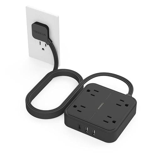 Surge Protector Flat Extension Cord 10FT, TESSAN Flat Plug Power Strip with 4 Outlets 3 USB Ports (1 USB C), 900 Joules Protection, Multiple Wall Outlet Extender Suitable for Home Office Dorm, Black - Image 1
