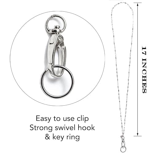 Hidden Hollow Beads Stainless Steel Chain Women's Lanyard, Stronger, Made in USA Teacher ID Badge Card Holder Keys - Stainless Steel - Non Breakaway thumbnail 4