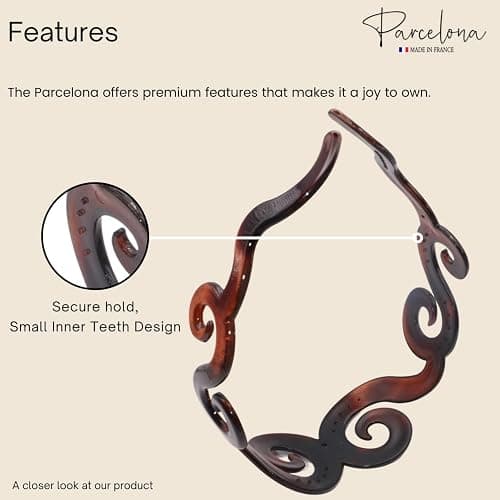 Parcelona French Swirls Wide 1.5" Tortoise Shell Celluloid Acetate Flexible No Slip Sturdy and Durable Hair Clips Hair Headband for Women and Girls, Made in France thumbnail 3